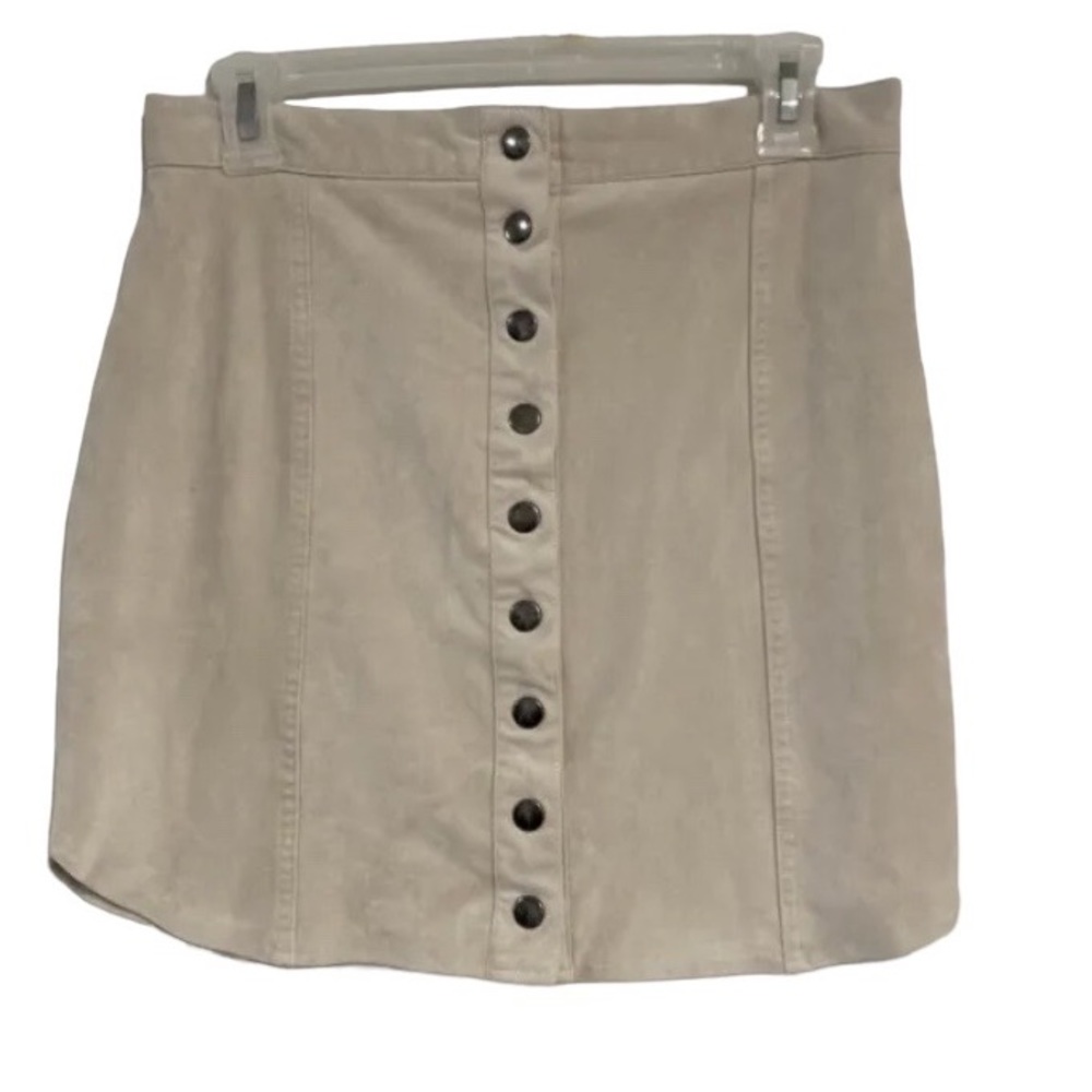 BB Dakota Womens Size 8 Alright Faux Suede Skirt Ivory Snap Button Powder Color
